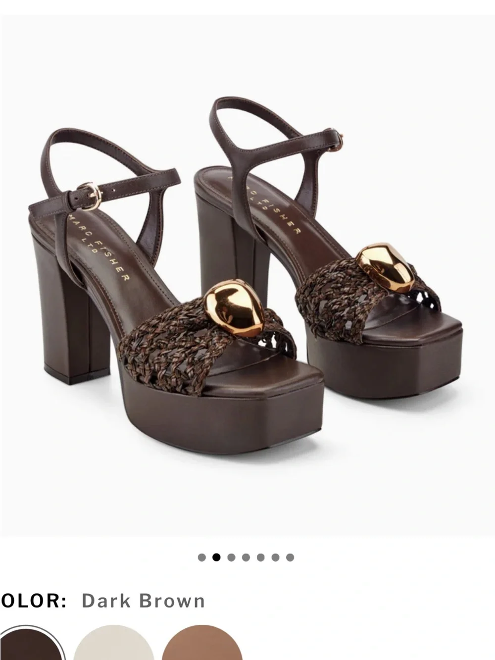 Marc Fisher Dark Brown Braided Platform Sandals with Gold Accent